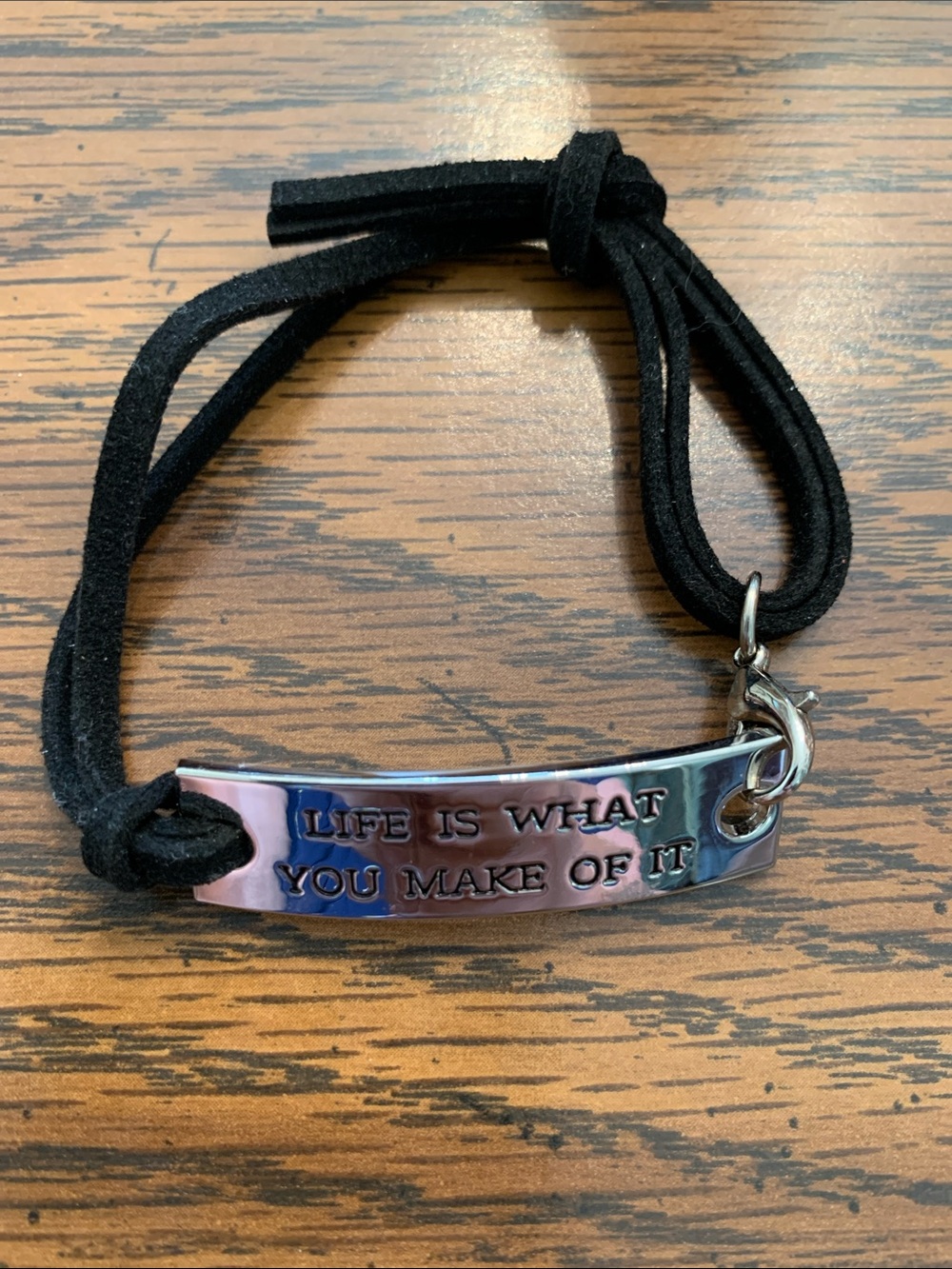 Evolving Always Black Leather Adj Cord Bracelet with Inspirational Quote